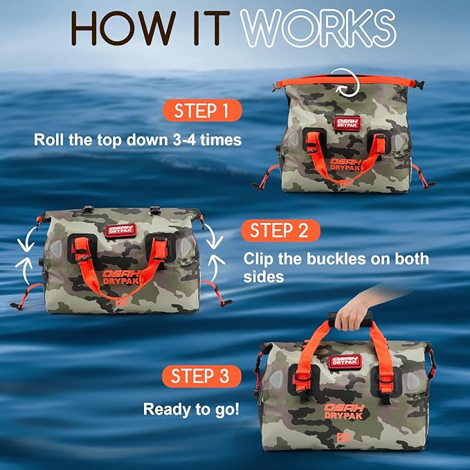 Waterproof Duffel Bag - Motorcycle Dry Bag Tail Bag with Large Storage Space, Waterproof Luggage Duffle Bags with Outer Mesh Zipper Pocket for Camping, Kayaking, Fishing & Traveling