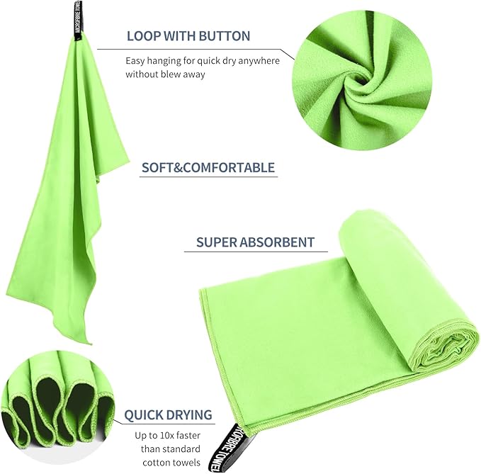 Microfiber Travel Towel, Soft Lightweight Quick Dry Towel, Super Absorbent Compact Travel & Sports & Beach Towels for Camping, Backpack, Gym, Swimming, Yoga, Hiking (L:24"×48" -Fluorescent)