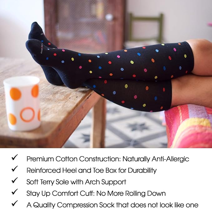 Cotton Compression Socks for Women & Men. 15-20 mmHg Support Knee-High Amethyst Stripes S/M