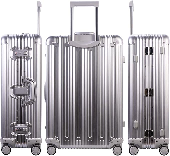 TRAVELKING All Aluminum Luggage Carry On Spinner Hard Shell Suitcase Lightweight Metal Suitcases 20“ & 28 Inch Luggage Set