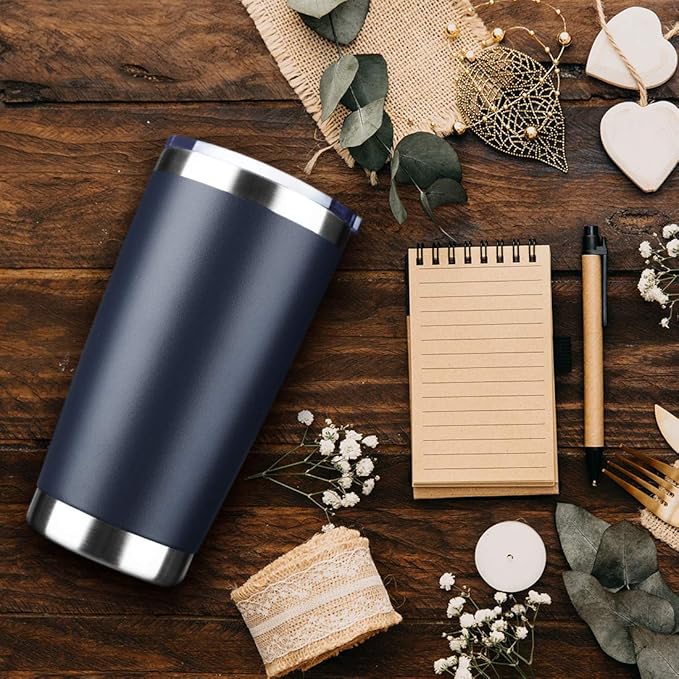 20oz Tumbler Bulk Stainless Steel Vacuum Insulated Tumblers with Lid Double Wall Travel Mug Durable Powder Coated Coffee Cup, Suitable for Ice Drinks and Hot Beverage (Navy 12pack)