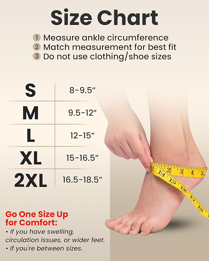 KEMFORD Ankle Compression Sleeve - Plantar Fasciitis Braces - Open Toe Compression Socks for Swelling, Sprain, Neuropathy, Foot Arch Support for Men and Women - 15-20mmhg, 2XL, Beige