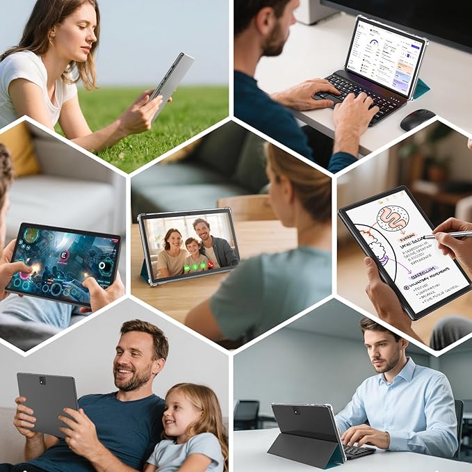 Android Tablet with Keyboard, 26GB RAM, 256GB ROM(1TB Expand), 10.1 inch Android 14 Tablet, 8000mAh Battery, BT 5.0, GMS Certified, 2.4G&5G WiFi, 2 in 1 Tablets with Mouse, Case, Stylus(Green)