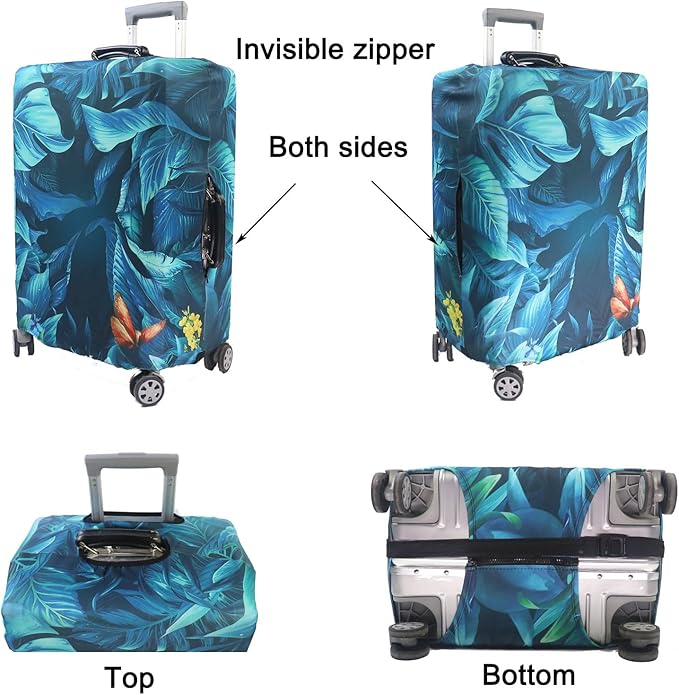 MosaiRudo Thicker Luggage Cover Elastic Suitcase Cover Protector Fits 18-32 Inch Suitcase Travel Accessories (Rainforest, L)