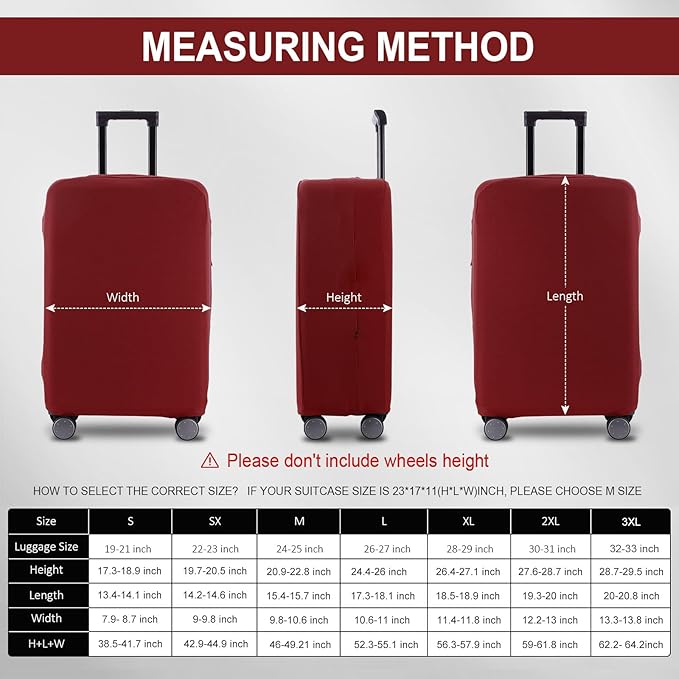 Travel Luggage Cover Suitcase Protector Scratch-Resistant Fit 19-31 Inch Suitcase, Not Included Suitcase (Claret, L(26-27 inch))