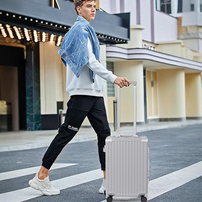AnyZip Carry On Luggage PC+ABS Aluminum Frame Zipperless Luggage Hard Shell Suitcase with TSA Lock Double Spinner Wheels 20 Inch Silver