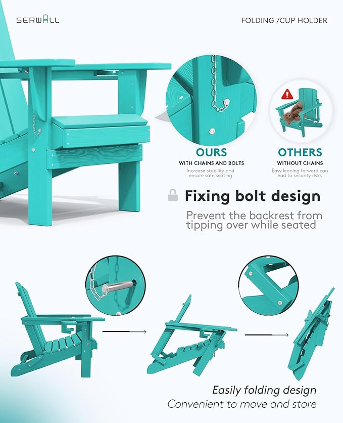 SERWALL Adirondack Chair with Cup Holders - Composite Adirondack Chairs Set of 2 HDPE Outdoor Chairs All Weather Use- Aruba