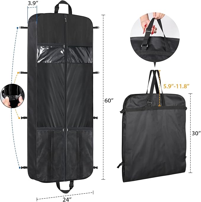 Zilink Luxury Storage 60" Garment Bag for Long Dress, Coat, Fur, Mink and Choir Robe 3.9" Gusset Cover Heavy Duty, Breathable, Hanging, Foldable Travel and Wardrobe Clothes Protector