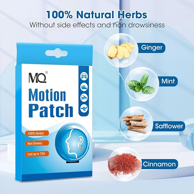 MQ Motion Sickness Patch,30 Count,Non Drowsy Sea Sickness Patches Behind Ear for Cruise Ship Travel, Waterproof Car Sick Patches Fast Acting & Long Last 72H