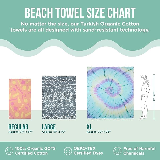 Sand Cloud Oversized Turkish Beach Towel (Bruno Blue) - 100% Certified Cotton Turkish Bath Towels - Sand Free & Quick Dry Large Beach Towel for Pool, Yoga, Picnic & Travel - As Seen on Shark Tank