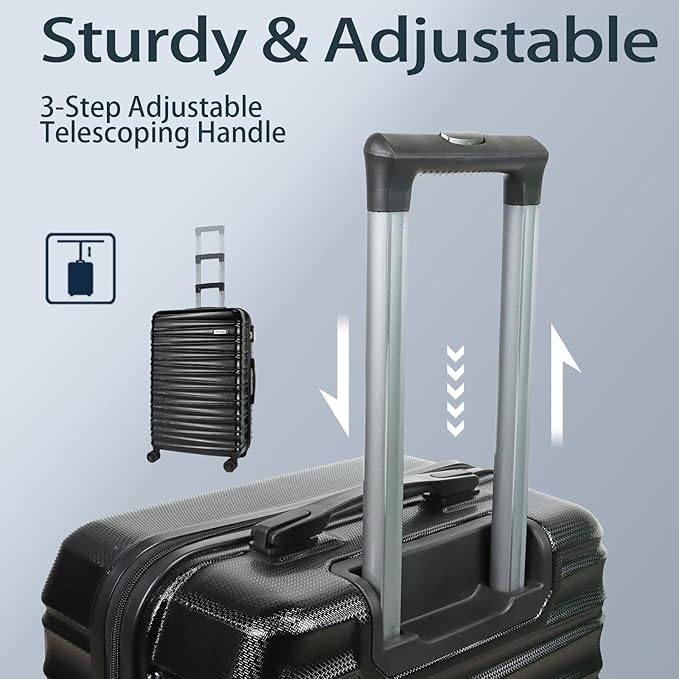 Luggage Sets 3 Piece(20/24/28)-Suitcase Set- Luggage with Wheels-PC + ABS Durable Lightweight Rotating hardshell suitcase 5PCS (Black)…