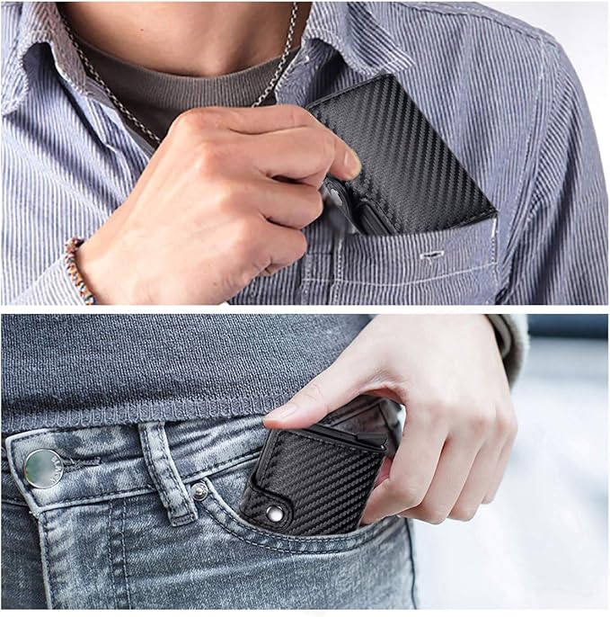 Card Holder, Men Credit Card Holder, Slim Card Case Front Pocket Anti-theft-RFID Auto Pop up Travel Thin Wallets for Men
