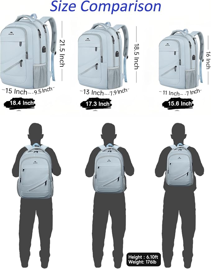 MATEIN 18 Inch Laptop Backpack for Women, Extra Large Anti Theft College Computer Rucksack with Luggage Strap, Waterproof TSA Approved 50 L Carryon Backpack for Work Business Travel, Haze Blue