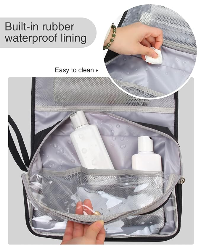 Relavel Travel Hanging Toiletry Bag for Men Women Travel Kit Shaving Bag Waterproof Large Makeup Bag Wash Bag Makeup Organizer Cosmetic Case for Bathroom Shower Black