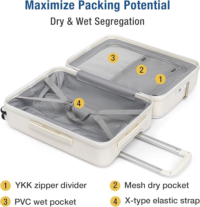KYME Hardside Carry On Luggage with Laptop Compartment (White, Carry-On 20 Inch)