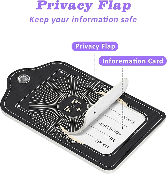 2 Pack Luggage Tags for Suitcase Moonlight in Vintage Engraving Leather Stainless Steel Loop Label Tags for Women Men Travel Bag Suitcase with Privacy Cover Name ID Card