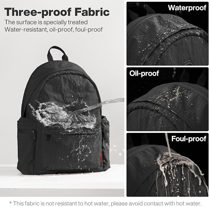 mixi Outdoor Lightweight Backpack Casual Carry On Laptop Backpack Travel Bookbag for Women Men, Water Resistant Durable Small Hiking Bag for Camping Weekender Sports College Work, 15 Inch, Black