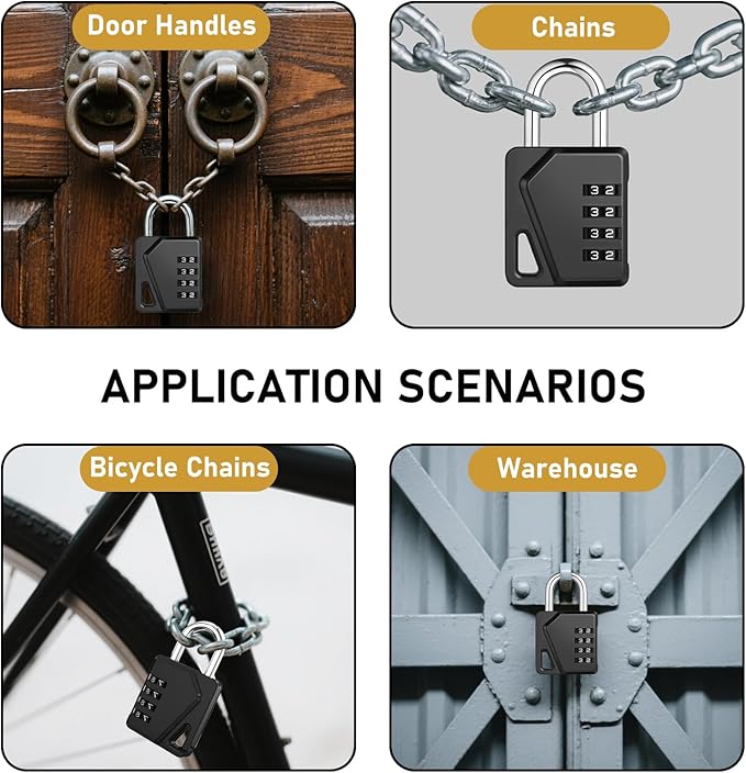 LAFENLIN 2 Pack Combination Locks, Locker Locks with Writable Tag, 4 Digit Padlock for Cases, Gym, Backpack, Backyard Gate, Fence, Hasp, Indoor, Outdoor Gate Lock, Weatherproof (Black - NO Key)