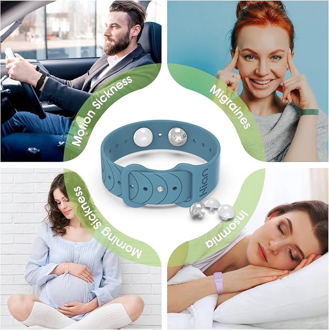Hion Motion Sickness Bracelets Sea Sickness Wristbands for Motion Sickness/Morning Sickness/Pregnancy Nausea Anti Nausea Wristband Acupressure Nausea Bands Motion Sickness Bands（2Pairs Blue）