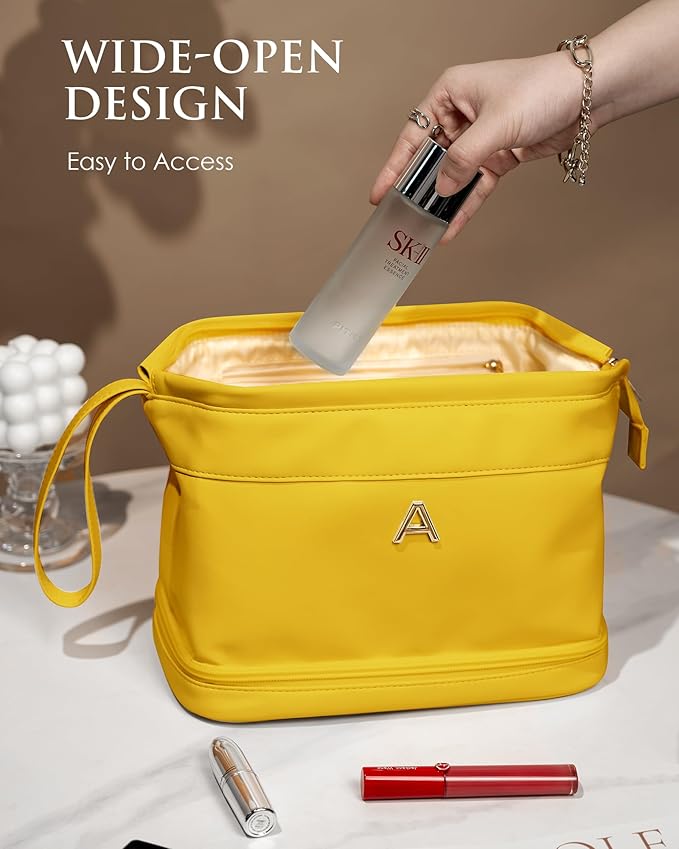 Engagement Gifts for Women, Initial Makeup Bag, Travel Gifts, Personalized Bags, Waterproof Double Layer Cosmetic Bag, PU Leather Makeup Bags Letter Travel Toiletry Bag, Friend Gifts