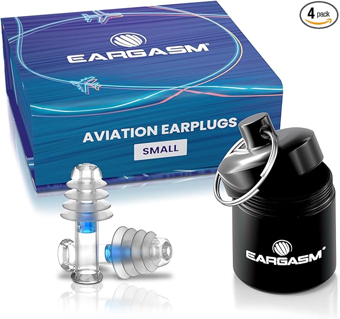 Eargasm Aviation Earplugs Small - Airplane Ear-Plugs for Ear Pressure Relief on Flights - Perfect High Altitude Air Travel Essential Earplugs for Kids and Men, Women, Adults with Small Ear Canals
