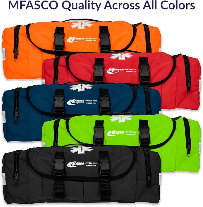 MFASCO First Aid Kit - Fully Stocked Portable Reflective Bag - First Responder Emergency Response Kit - for Natural Disaster Preparedness - Customizable Storage - Includes 415 Pcs First Aid Supplies