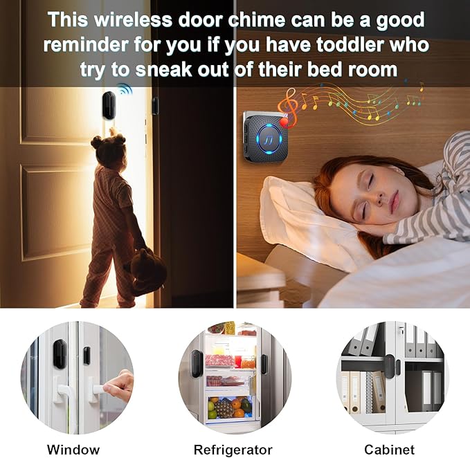 SanJie Door Chime, Wireless Door Chimes When Door Open Entry for Business/Home/Office/Store (500ft Range 26 Chimes Adjustable Volume)