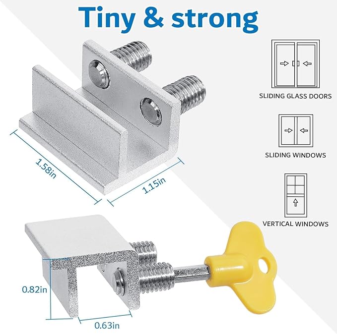 Sliding Window Locks,for Horizontal Sliding Windows,Window Security Lock with Key,Adjustable Aluminum Easv to Install Window Stopper,Window Locks for Up and Down Windows (8 Sets Silver)