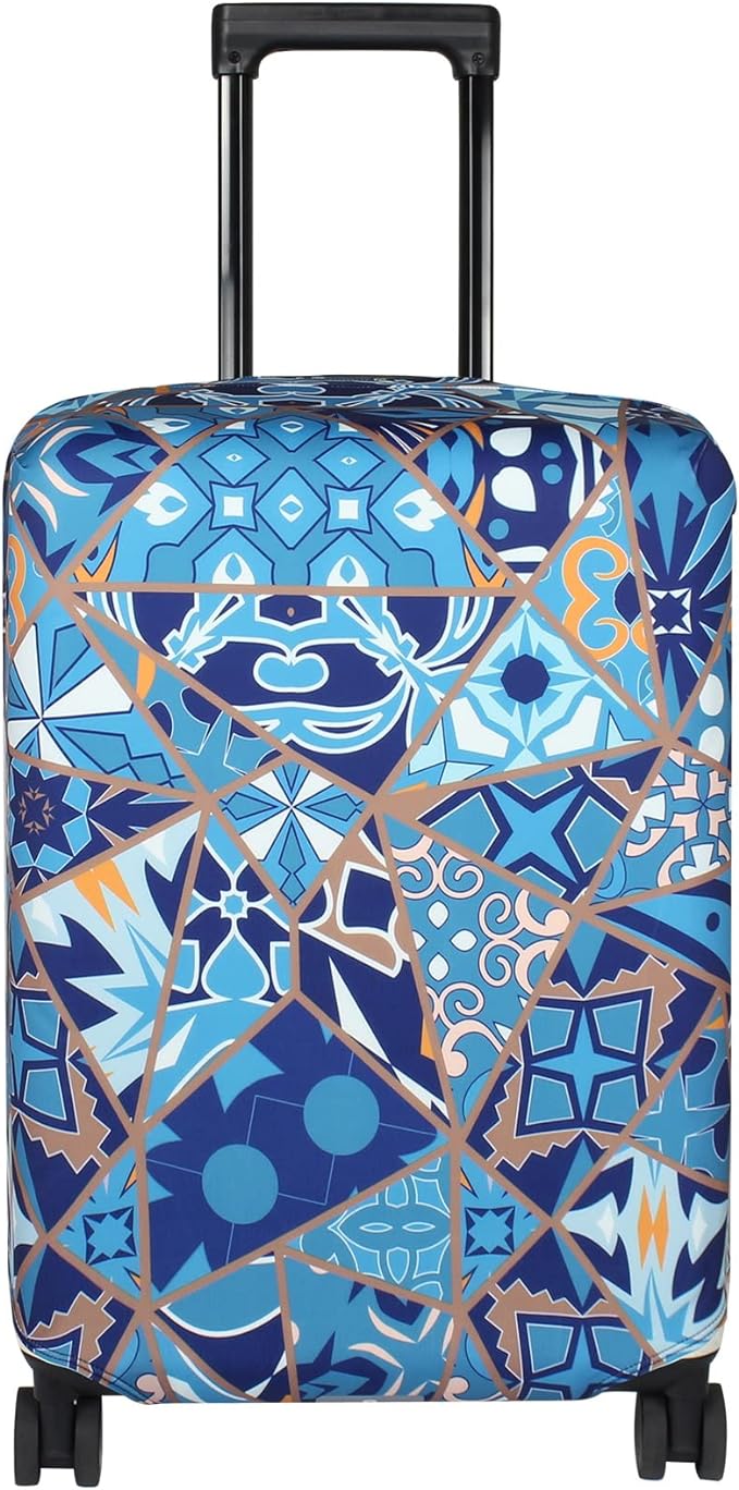 Explore Land Travel Luggage Cover Suitcase Protector Fits 18-22 Inch Case (Portuguese tiles, S)