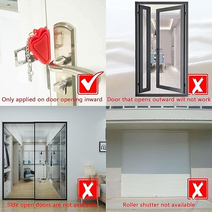 Portable Door Lock & Door Stop Alarm Set, Dual Protection Home Security Door Kit, Travel Hotel Lock Devices Pocket Self Defensey Tools for Traveling Hotel Home Apartment,Red
