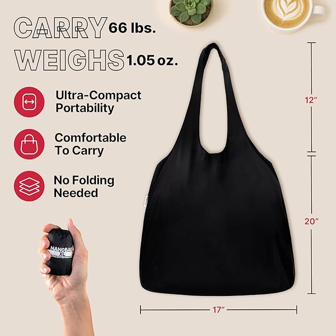Nanobag Ultra-Lightweight Heavy Duty Foldable Tote for Women & Men, Reusable Grocery & Travel Bag, Packable Collapsible Compact Market Essential (XL Stars)