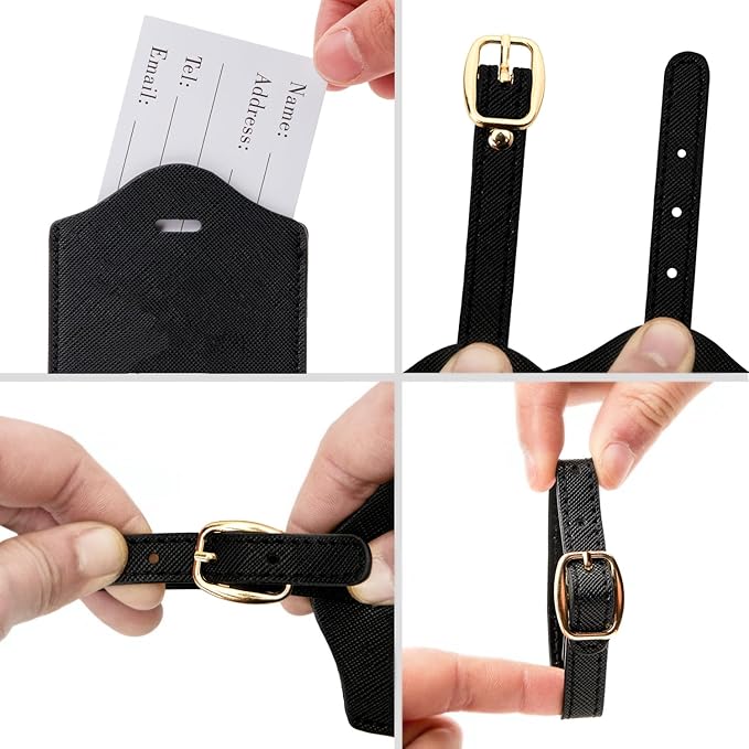 Luggage Tag PU Leather for Suitcase Baggage Handbag Travel Bag Label Suitcase Tag Label Tag w. Name Card & Privacy Cover (F)