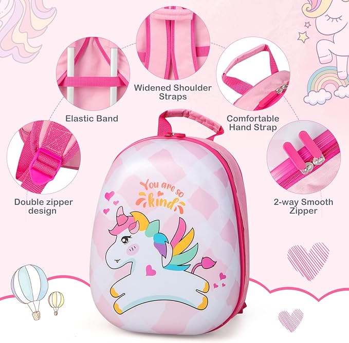 HONEY JOY Kids Luggage, 12" Toddler Backpack & 16" Travel Suitcase with Wheels, Lightweight Toddler Girls Suitcase, Durable ABS Hardshell, 2Pcs Carry On Luggage Set for Boys Girls(White Horse)