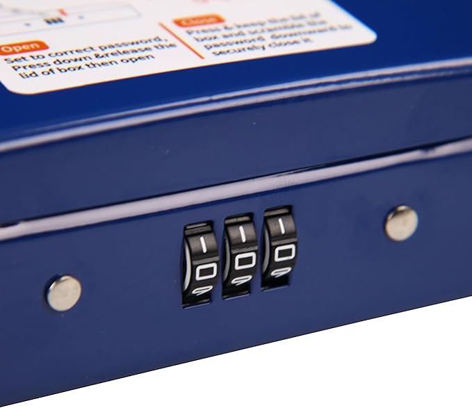 SEPOX® Twins Water/Fire-Resistant Portable Security Case Lock Box Steel, Personal Travel Storage Cabinet for Small Item,3 Ft Cable and Ressetable Combination Lock for Dorm, Car, Sports, Office（Blue）