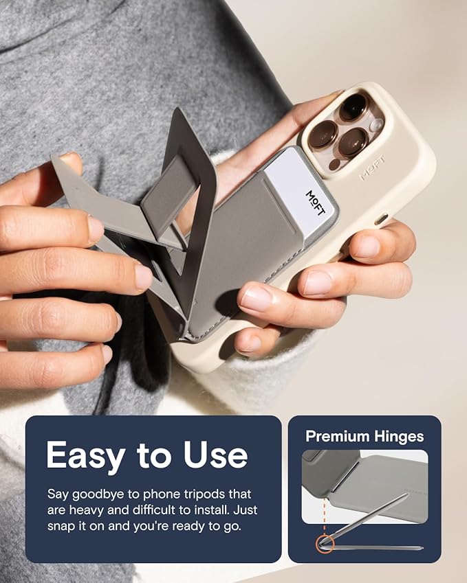 MOFT Phone Tripod Wallet for iPhone, Mulit-Angles, Portable Phone Stand, MOVAS Vegan Leather Magnetic Wallet, Strong Magnets, NFC Card Holder, Travel Essential, Earthen Beige (with Card Slot)