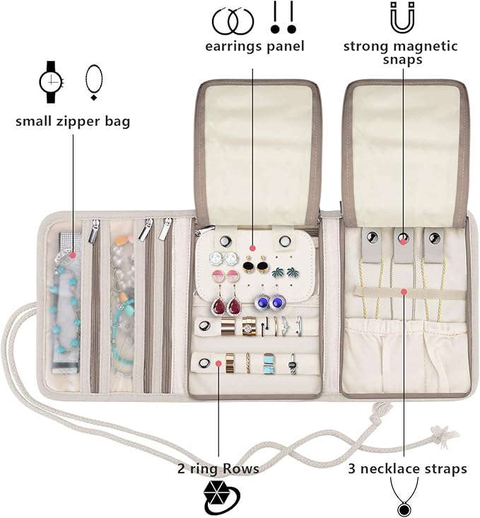 Teamoy Travel Jewelry Roll, Jewelry Storage Bag Organizer for Necklaces, Earrings, Bracelets, Rings, Brooches and More, Compact and Easy to Carry, Plum Flowers
