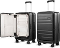 LUGGEX Checked Luggage with Spinner Wheels, FLO5 Expandable Polycarbonate Hard Shell Suitcase with TSA Approved Lock (FX-Core, Black, 24 Inch)