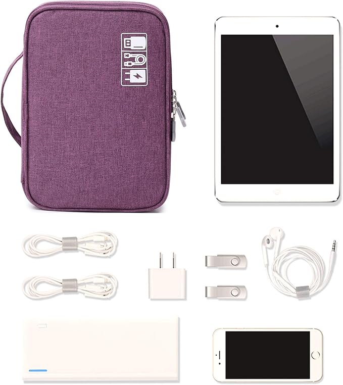 Lanola Travel Cable Organizer Bag, Electronic Accessories Case Portable Double Layer Cable Storage Bag for Cord,phone,Charger, Flash Drive, Phone, SD Card,Personal Items - (Purple)