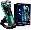 Electric Razor for Men, Rechargeable Shaver with Charging Stand, Cordless Wet & Dry Waterproof Razor with Pop-up Trimmer (Green)
