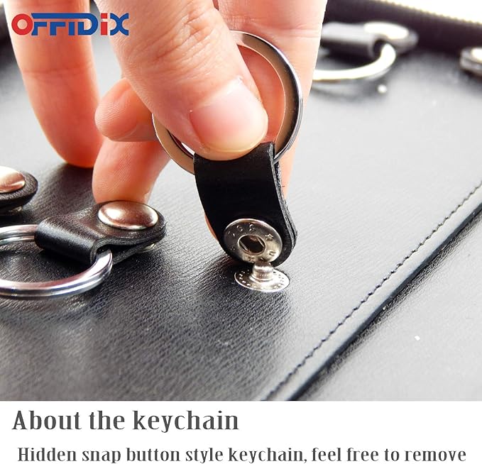 OFFIDIX Portable Zippered Key Case,Leather Portable Key Cabinet 24 Key Hooks Key Organizer,Manager & Landlord Key Holder, Business Padfolio for Real Estate Sales,Hotel Executives, Car Service