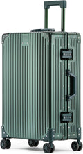 Metal All Aluminum Carry-on Luggage TSA Customs Lock Zipperless Silent Rotary Wheel Business Suitcase Aluminum Frame Set (dark green, 20 '')