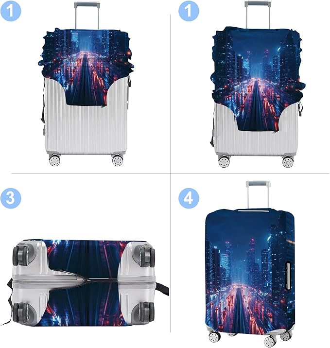 Luggage Cover Washable Suitcase Protector Anti-scratch Suitcase cover Fits 20-34 Inch Luggage (City Night, M(24-26inch suitcase))