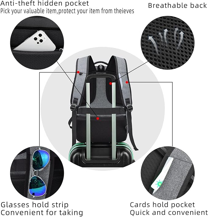 DUSLANG 17 Inch Travel Laptop Backpack Water Resistant College Backpack for Men Laptop Bag with USB Charging Port,Light Grey