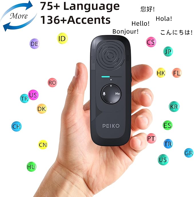 Peiko 136 Language Translation Device, Two-Way Real-time AI Voice Instant Online Translator, Mini Tech Gadget, Offline Translation, Learning Travel and Business Communication