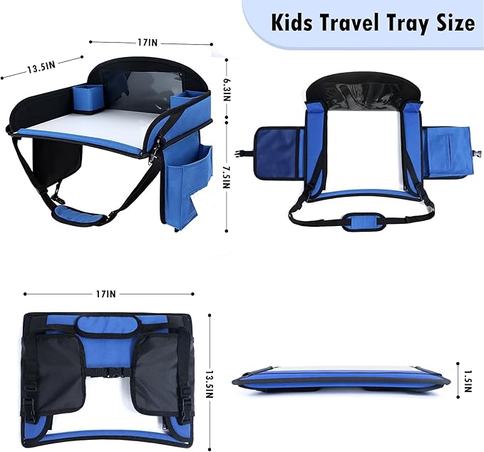 Kids Travel Tray for Airplane - Toddler Car Seat Table Tray, Road Trip Essentials for Boys & Girls, Carseat Lap Desk for Kids Road Trip Activities(Navy Blue)