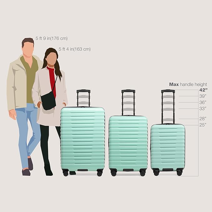 U.S. Traveler Boren Polycarbonate Hardside Rugged Travel Suitcase Luggage with 8 Spinner Wheels, Aluminum Handle, Mint, 2-Piece Set, USB Port in Carry-On
