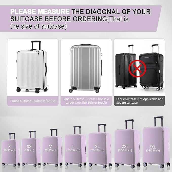 Travel Luggage Cover Suitcase Protector Scratch-Resistant Fit 19-31 Inch Suitcase, Not Included Suitcase (Lavender Purple, S(19-21 inch))