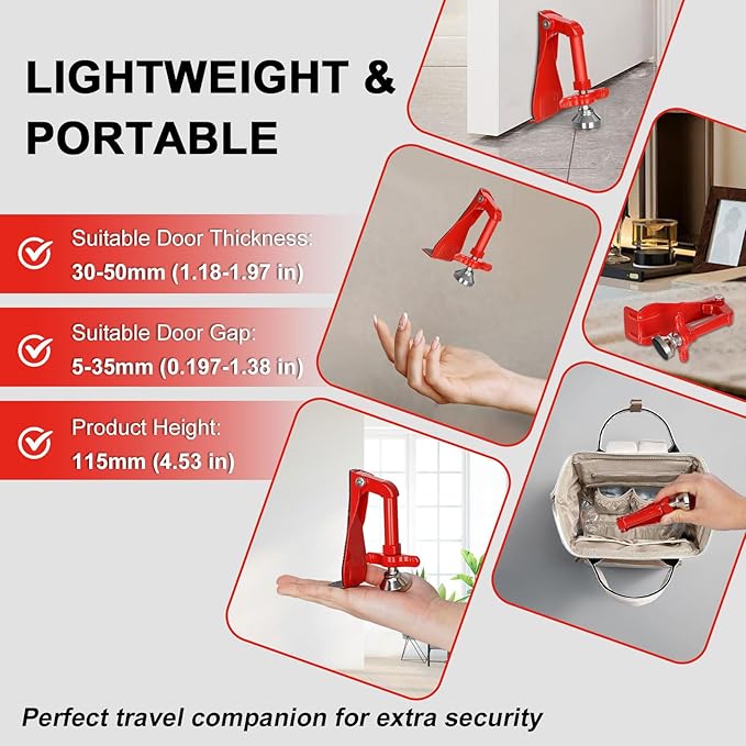 Portable Door Stopper Door Lock for Travel Anti Theft Door Blocker, Security Door Stoppers for Bottom of Door, No Drill Safety Doors Stopper Hotel Door Locks for Travelers Security (White)