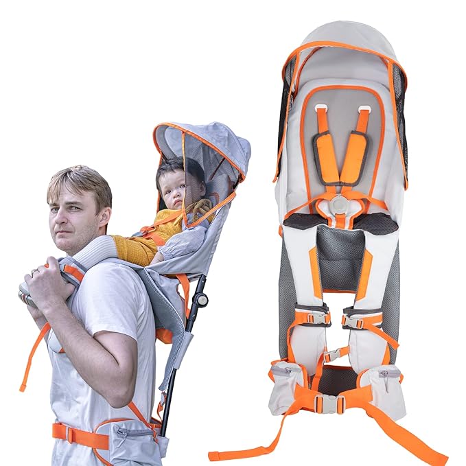 Baby Shoulder Carrier Baby Hiking Backpack Carrier with Rain Cover Sun Shade for Child Safe Backrest and Toddler Ergonomic Seat Holds 40 Pound for Children Between 6 Months-3 Years Old Babies