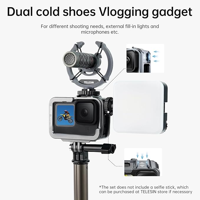 TELESIN Aluminum Case Metal Cage Protective Frame Housing for GoPro Hero 13 12 11 10 9, Fits for Go Pro When ND CPL Lens Filter Max Lens Mount on, with Cold Shoe Connect to Video Light Microphone